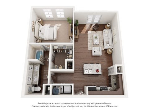 Floor plan for 1 bed, 1 bath, 869 sqft